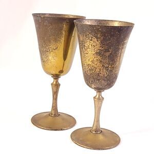 Wine Goblets De Uberti Italy  set of 2 engraved Silver Plated Vintage